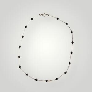 Sterling Silver 925 Black Beaded Station Necklace 16 inch